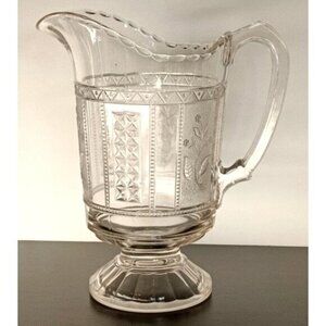 EAPG Antique Bryce Brothers Glass Pitcher Forget Me Not Water Pitcher Victorian